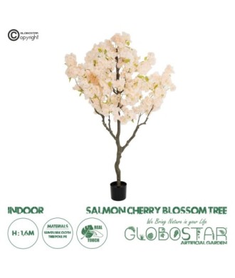 GloboStar® Artificial Garden SALMON CHERRY BLOSSOM TREE 20678 Τεχνητό Διακοσμητικό Δέντρο Απαλό Ροζ Άνθος Κερασιάς Υ160cm